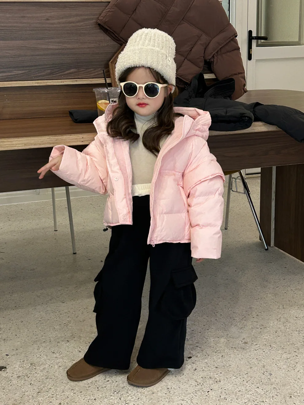 Girls Pink Down Children 2024 New Winter Collection Fashion Simple Casual Down Coat Korean Simple Style Clothes Top Coat