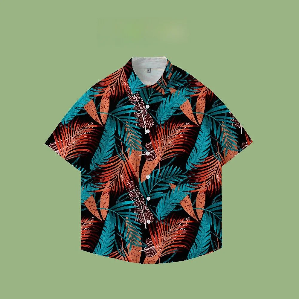 

Summer Floral Print Men's And Women's Shirts Waist-Cinching American Style Short Sleeve Flip Collar Open Cardigan Beachwear