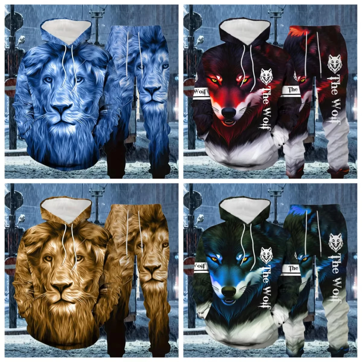 

New Lion Pattern Hoodie Pant Suit 3D Print Casual Men Women High Quality Tracksuit Outfits Fashion Men's Clothing 2pcs Sets