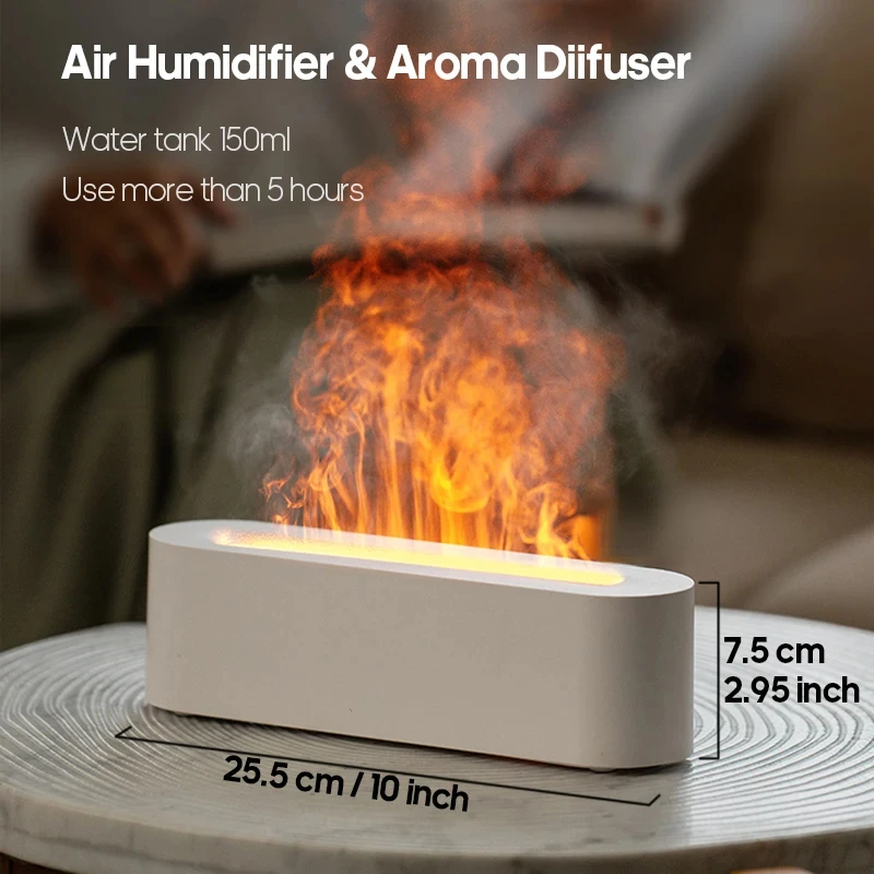 Difusor de Aroma de aceites esenciales KINSCOTER, humidificador de aire con llama, Difusor ultrasónico de niebla fría con luz nocturna de fuego realista RGB