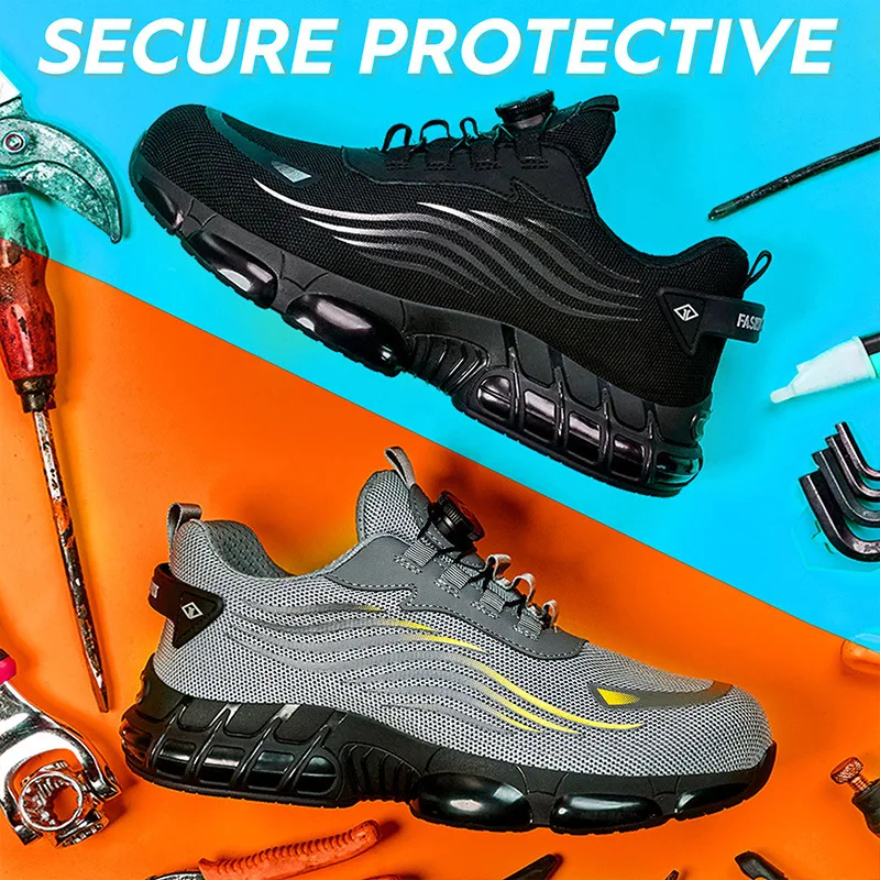 Rotating Button New Safety Shoes Men Anti-smash Anti-puncture Work Shoes Fashion Men Sport Shoes Security Protective Boots Men