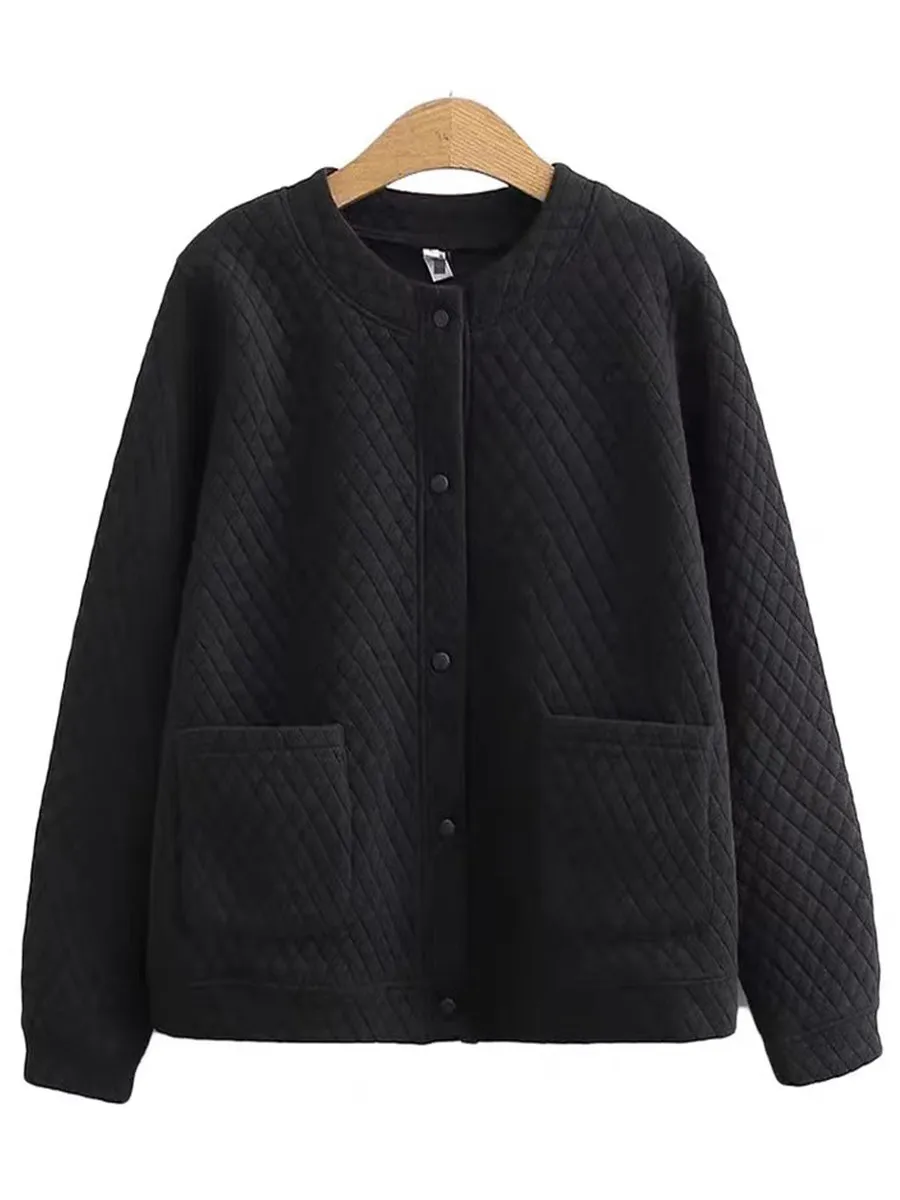Thickened Quilted Short Jacket Commuter Style Loose Fit Diamond Pattern Women's Warm Top Large Size Cotton Lined Winter Coat
