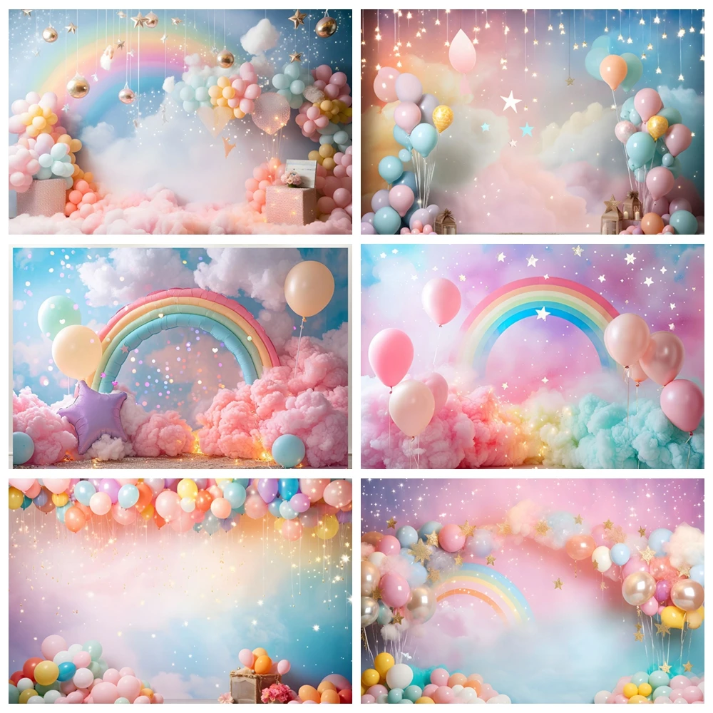 

Happy Birthday Balloons Photozone Backdrop Boy Girls Princess Newborn Baby Shower Party Decor Photo Background Photography Props