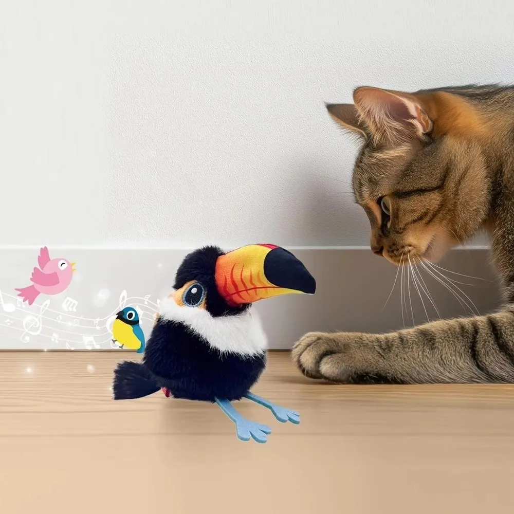 Electric Chirping Bird Touch Activated USB Rechargeable Flapping Bird Cat Squeaky Sound Automatic Dance Interactive Cat
