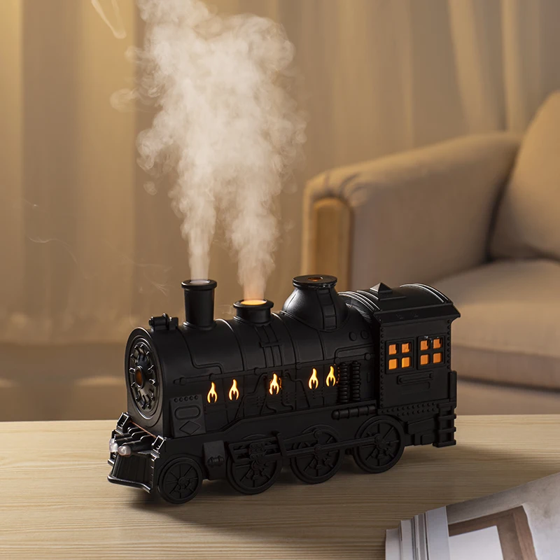 Vintage Train-Shaped Humidifier Home fog Volume Aromatherapy Essential Oil Diffuser Home Atmosphere Night Light Decorations Gift