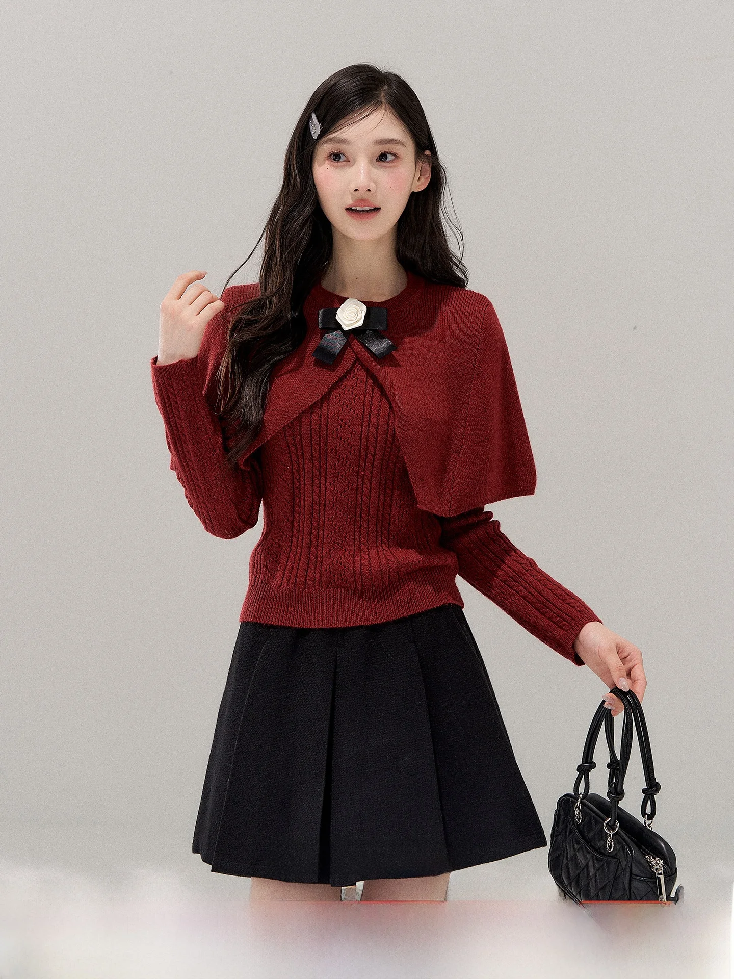 

Red Cisas Aosphere Women's Sweater Two-Piece Set Winter Faion Versatile One Small Wildberry Commute Sle Long Sve...