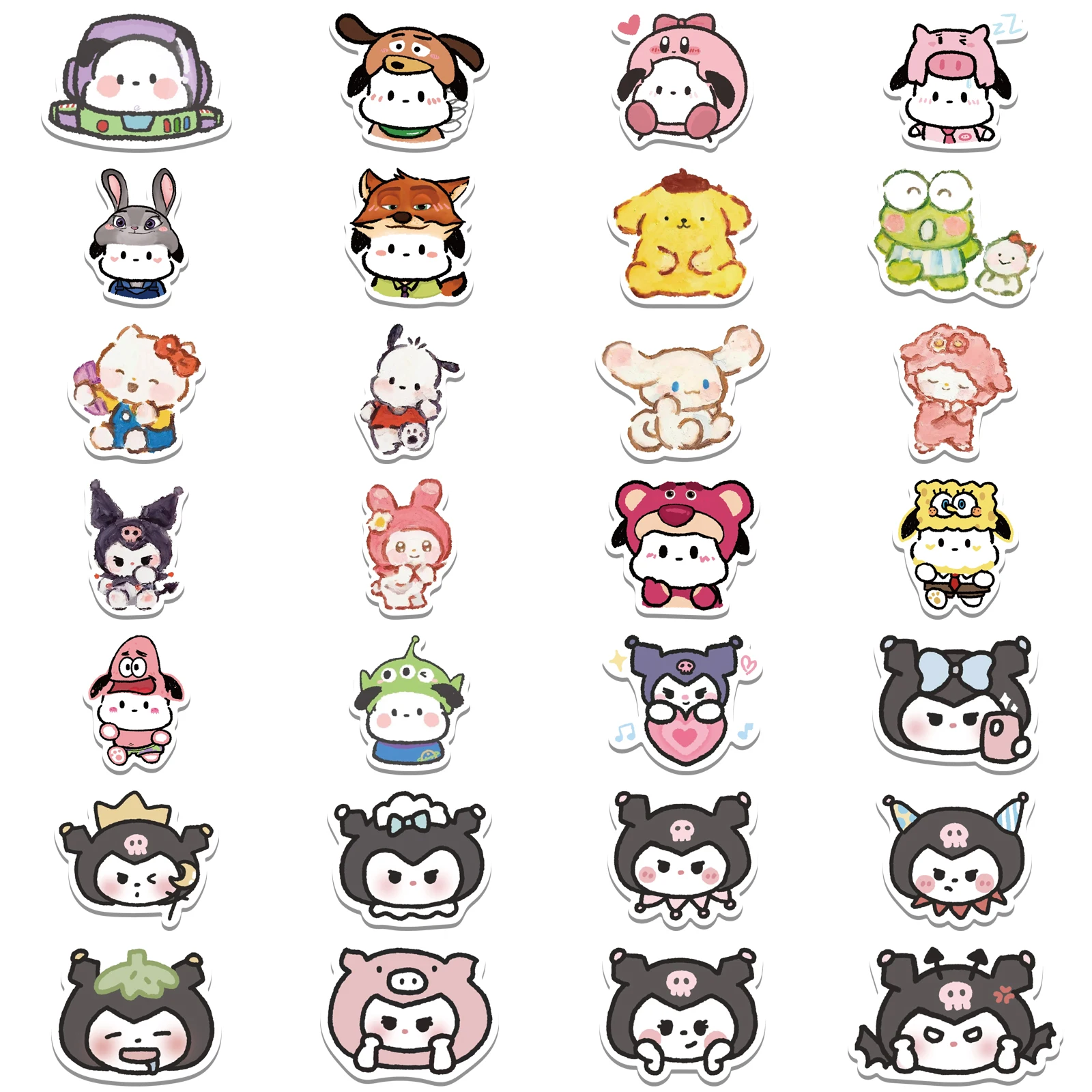 10/30/56PCS Cute Sanrio Crayon Style HelloKitty My Melody Kuromi Stickers Cartoon Decoration Decal Toy DIY Phone Wall Car Laptop