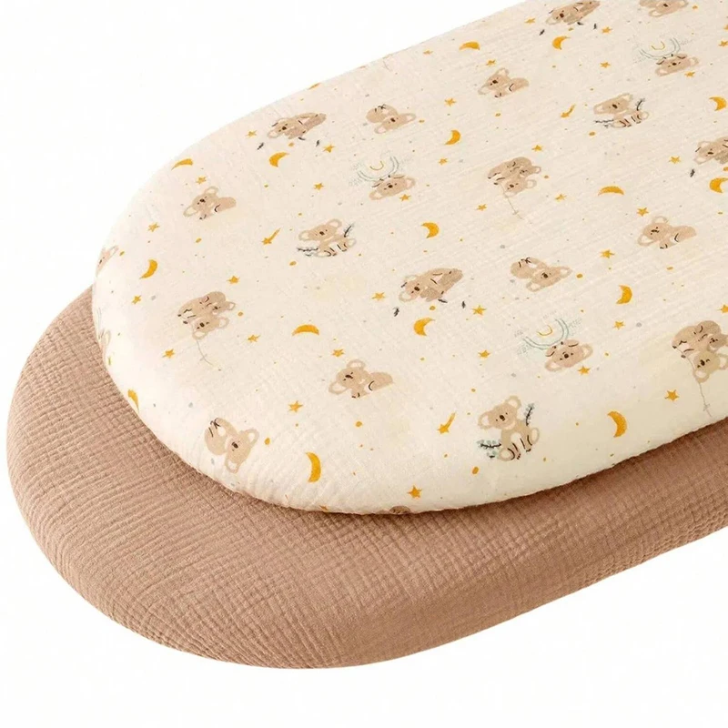 Muslin Bassinet Sheets for Baby Girl Boy Soft Breathable Baby Bassinet Mattress Sheets Fit for Oval Cradle Moses Basket