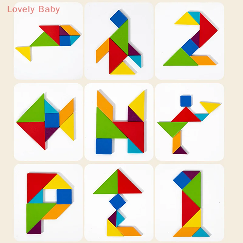 3D Wooden Tangram Jigsaw Puzzles Board Games Kids Montessori Educational Toys Children Kindergarten Geometric Shape Teaching Aid