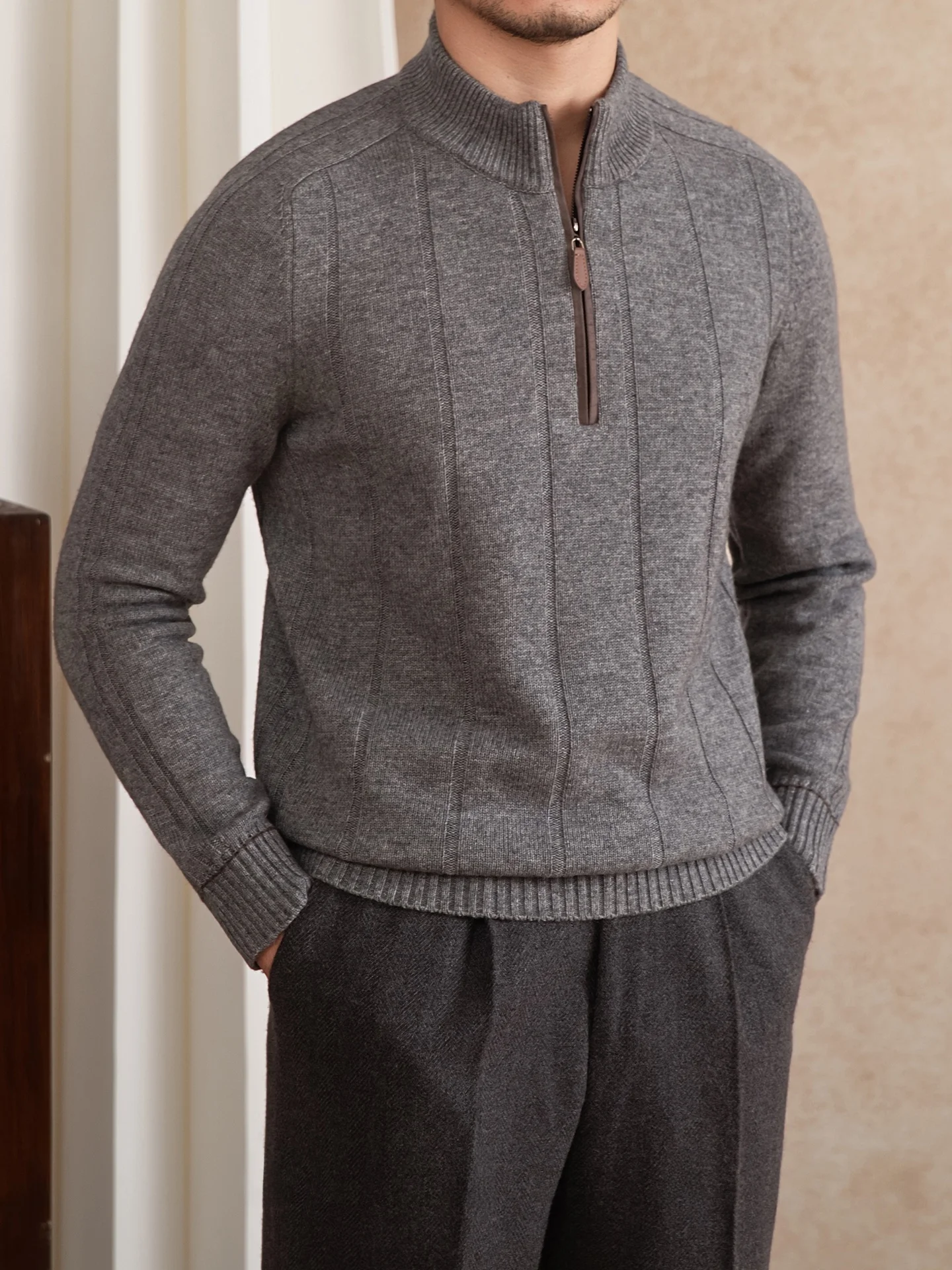 

Мистер Футболка Deer 30, шерстяной вязаный свитер Long Sve, осень-зима, теплый воротник-стойка, облегающий базовый слой, винтажный универсальный мужской...