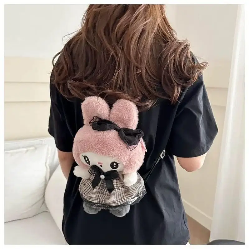 Mochila femenina Sanrio de franela Lolita, bolso de muñeca de estudiante bonito de dibujos animados Kawaii Kuromi, mochila de suministros escolares de moda, nuevo estilo