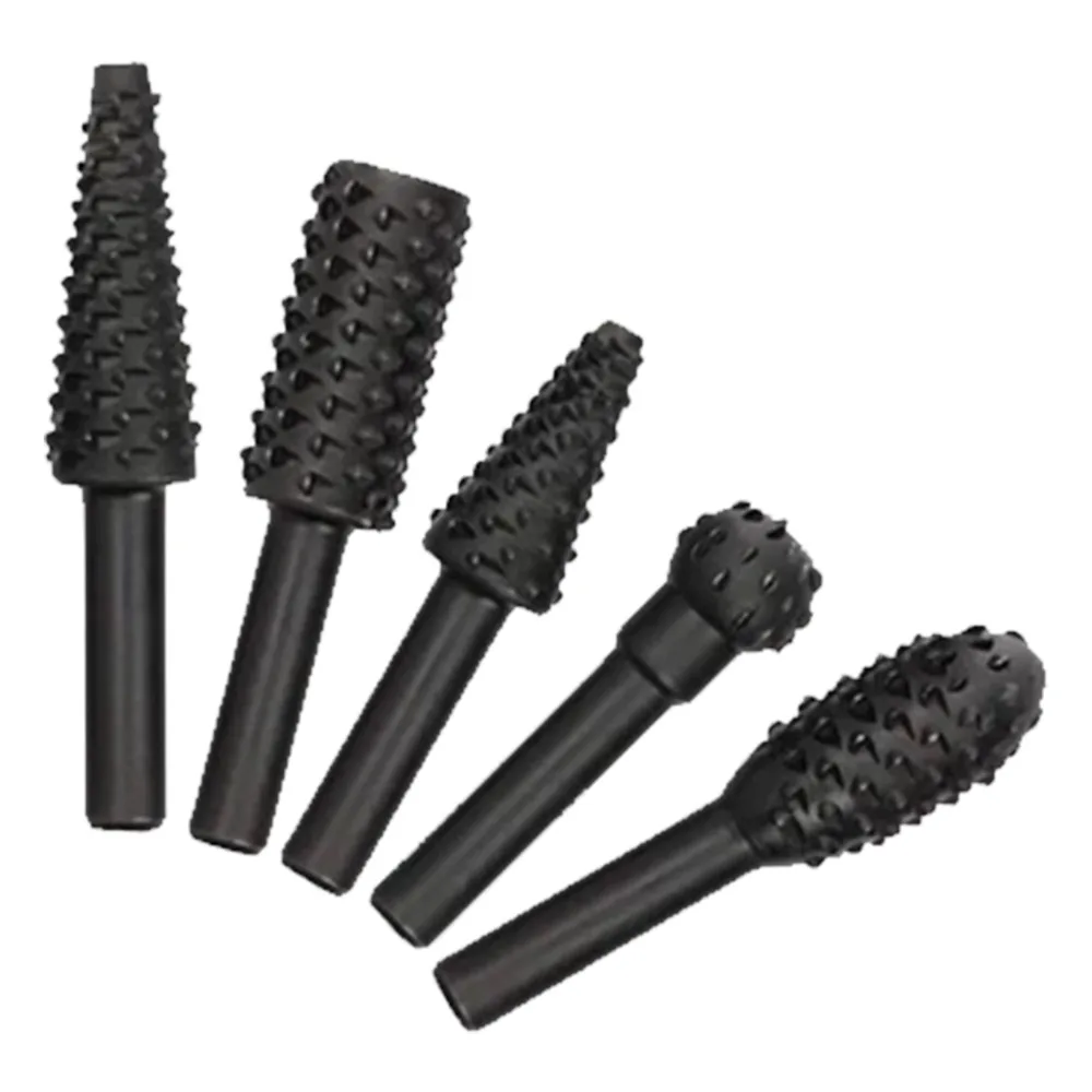 5pcs Black Finish Rotary Cutter Files Set Incisive Edge Assorted Shapes Rotary Drill Bits Set Wood Carving File Bits Woodworking