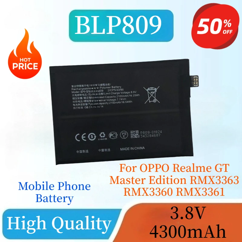 

New BLP809 3.8V 4300mAh Mobile Phone Battery For OPPO Realme GT Master Edition RMX3363 RMX3360 RMX3361 Replacement Batteries