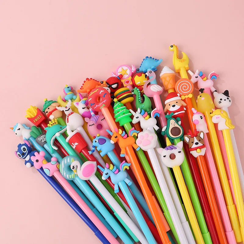 Imagem -02 - Kawaii Cartoon Gel Pen Escola e Escritório Papelaria Padrão Aleatório Canetas Neutras Tinta Preta Suprimentos de Escrita 0.5 mm 30 40 50 Pcs Lot