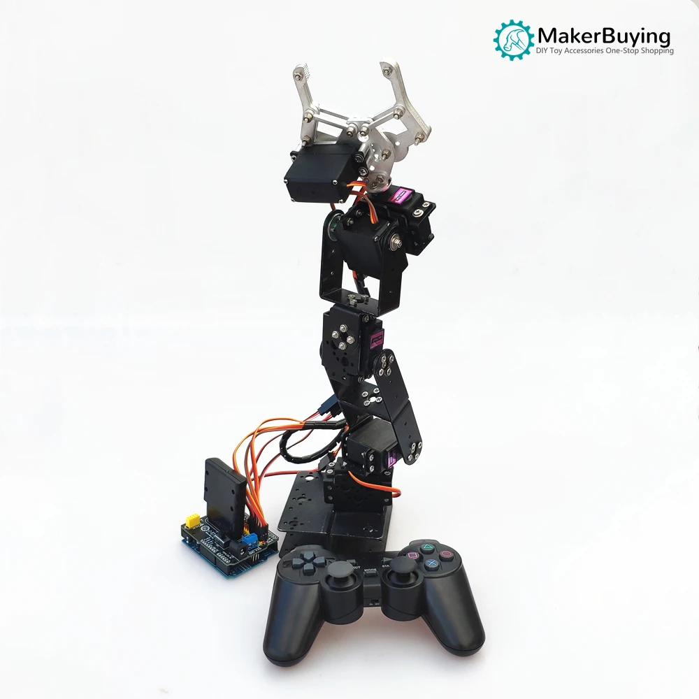 ps2 remote control six degrees of freedom robotic arm for arduino control set mg996 steering gear