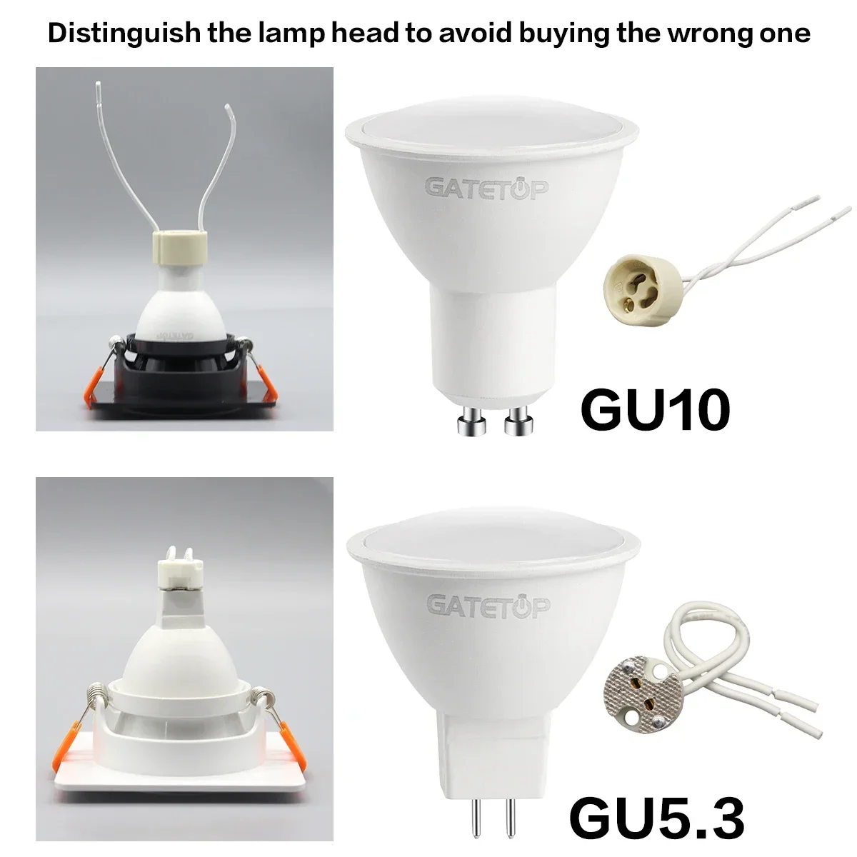 10 قطعة مجموعة أضواء السقف المدمجة مربع قابل للتعديل أبيض أسود طقم إضاءة مستديرة Gu10 Gu5.3 قاعدة حامل مصباح سيراميك #4