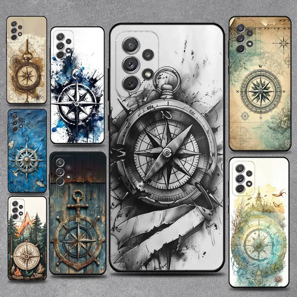 

Compass Pattern Phone Case For Samsung S25,S24,S21,S22,S23,S30,Ultra,S20,Plus,Fe,Lite,Note,10,9,5G Black Cover
