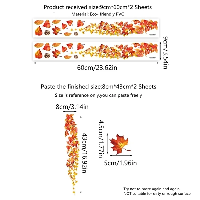 Autumn Maple Leaves Wall Decals Hanging Vines Fall Yellow Leaves Window Cling for Home Party Supplies Shop Glass Door Stickers