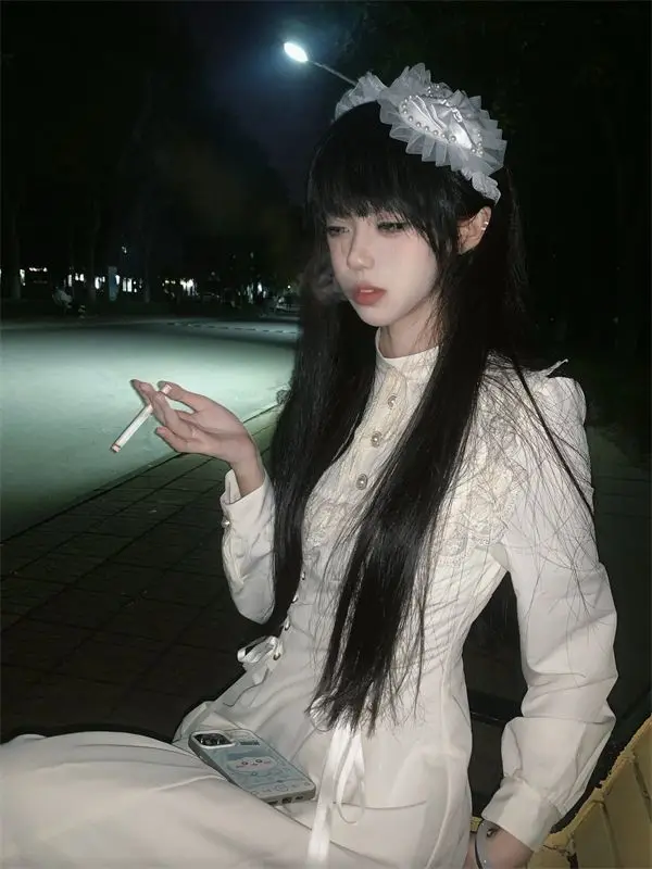 

Fujia Qianjin Style Refined Handmade Lace Stitching Strap Design Sense Dress Autumn New Super Fairy