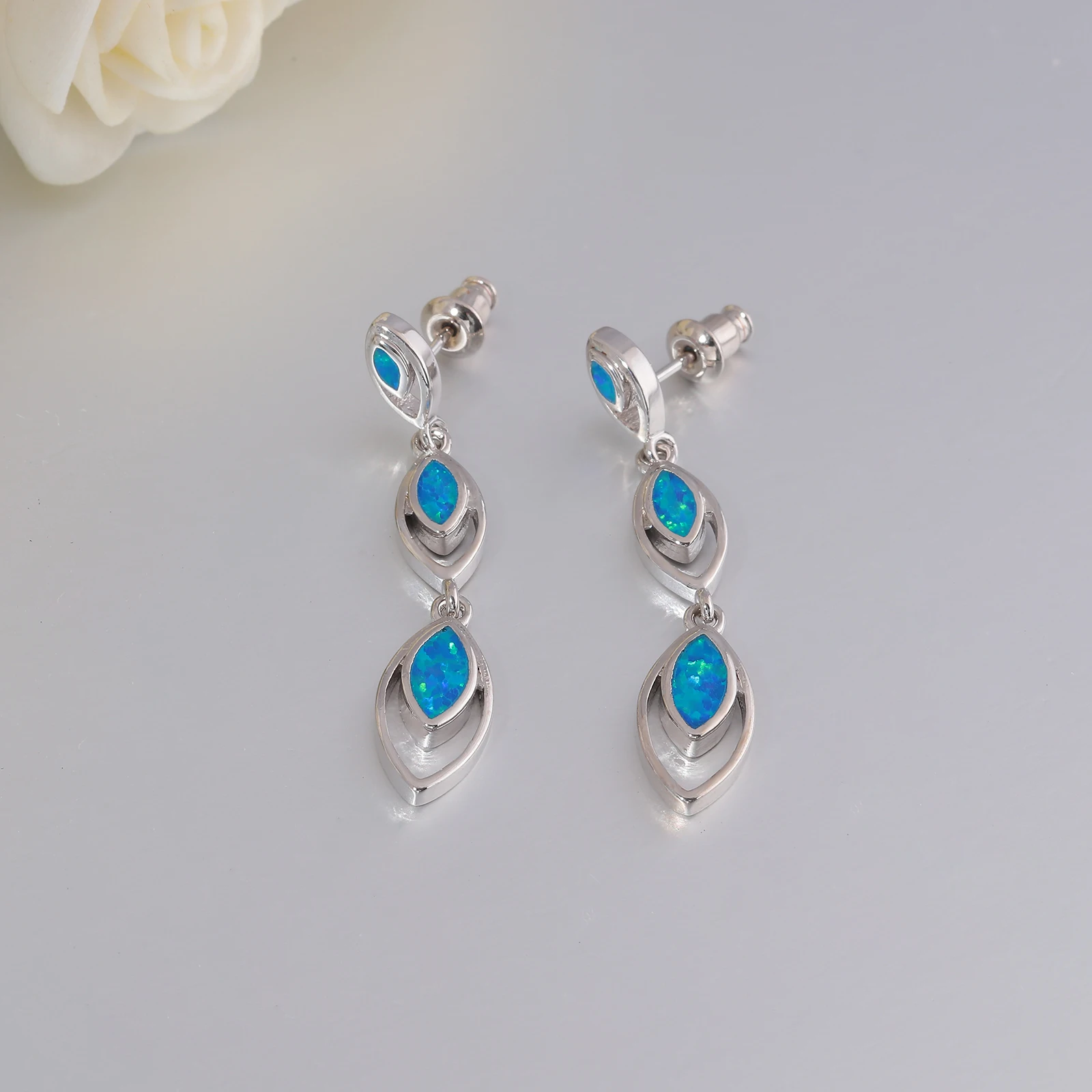 CiNily Fashion Blue Fire Opal Dangle Earrings for Women Small Circle Drop Earrings Simple Elegant Style Jewelry Gifts