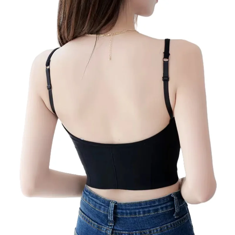 女性トップスシームレスブラジャーチューブトップフィットネスクロップトップ快適下着女性 U バックセクシーなランジェリーパッド入りキャミソール