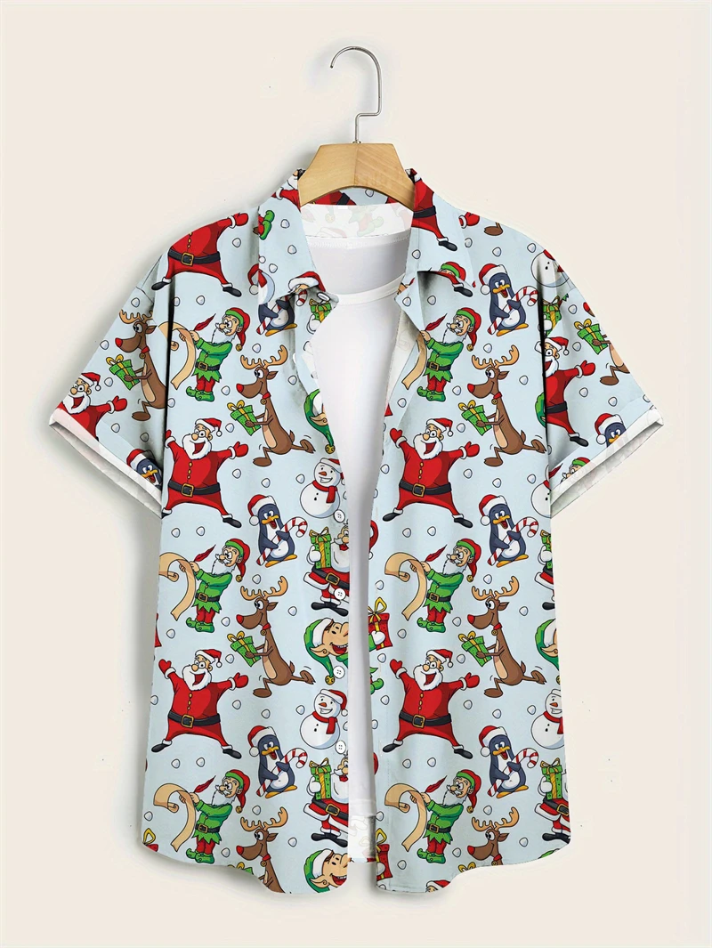 

New Santa Claus Graphic Hawaiian Shirt Unisex Fashion Cartoon Shirts Short Sleeve Blouse Christmas Festive Vacation Tops 2025
