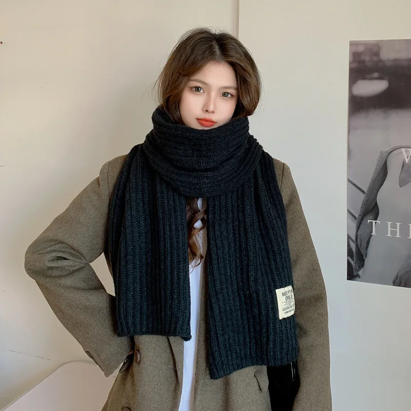 Solid color wool scarf female Korean version cute girl autumn winter thick warm knit neck Ring