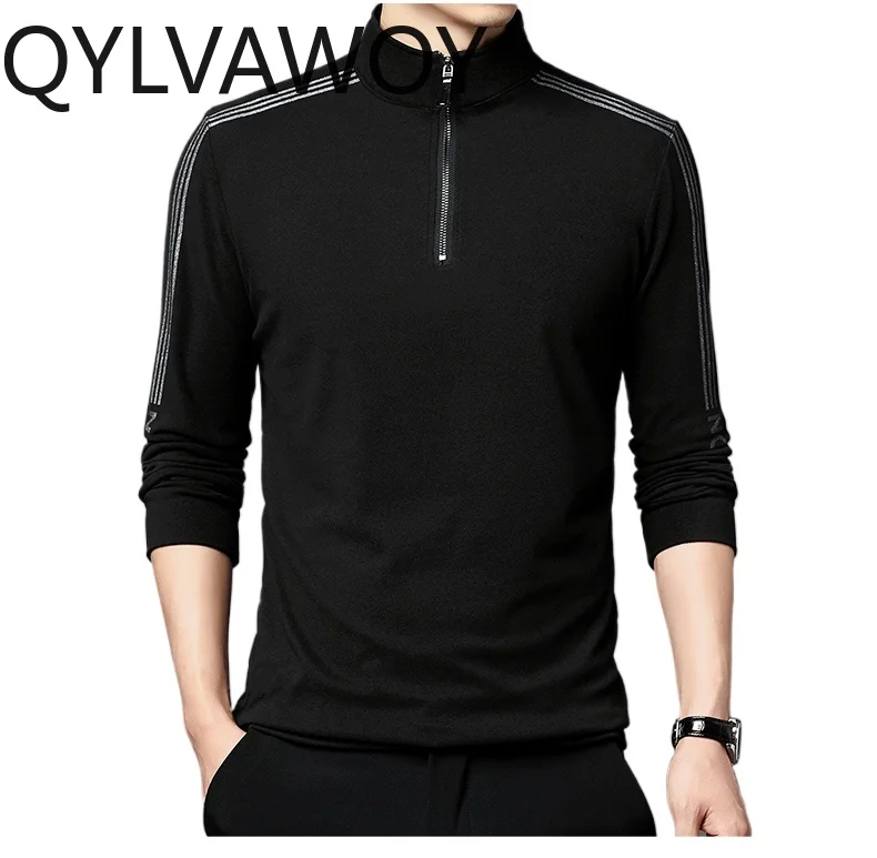 

QYLVAWOY 100% Cotton Mens T Shirts Business Cacual Loose Fit T Shirt Men Clothing New Spring Autumn Tops 2024 Long Sleeved Tops