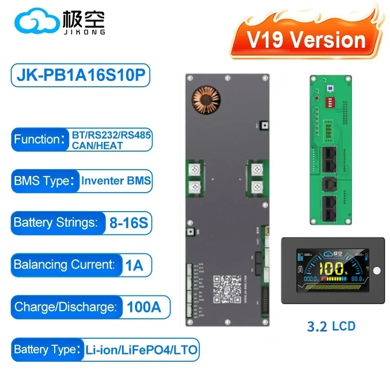 JK BMS V19 Bms 16s 51.2v Lifepo4 100A 200A JK Home Energieopslag BMS Actieve Balans 1-2A LiFePo4 Batterij V19 Versie