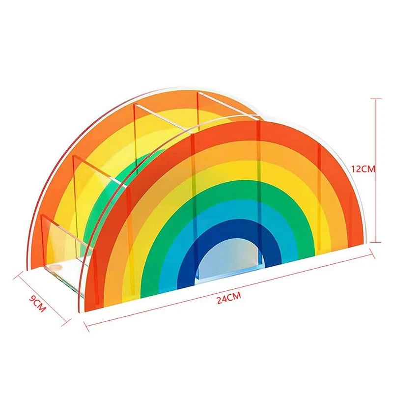 Acrylic Rainbow Pen Holder Desk Organizer Pen Holder 5 Compartments Desk Pen School Home Office Stationery Cosmetics Storage Box