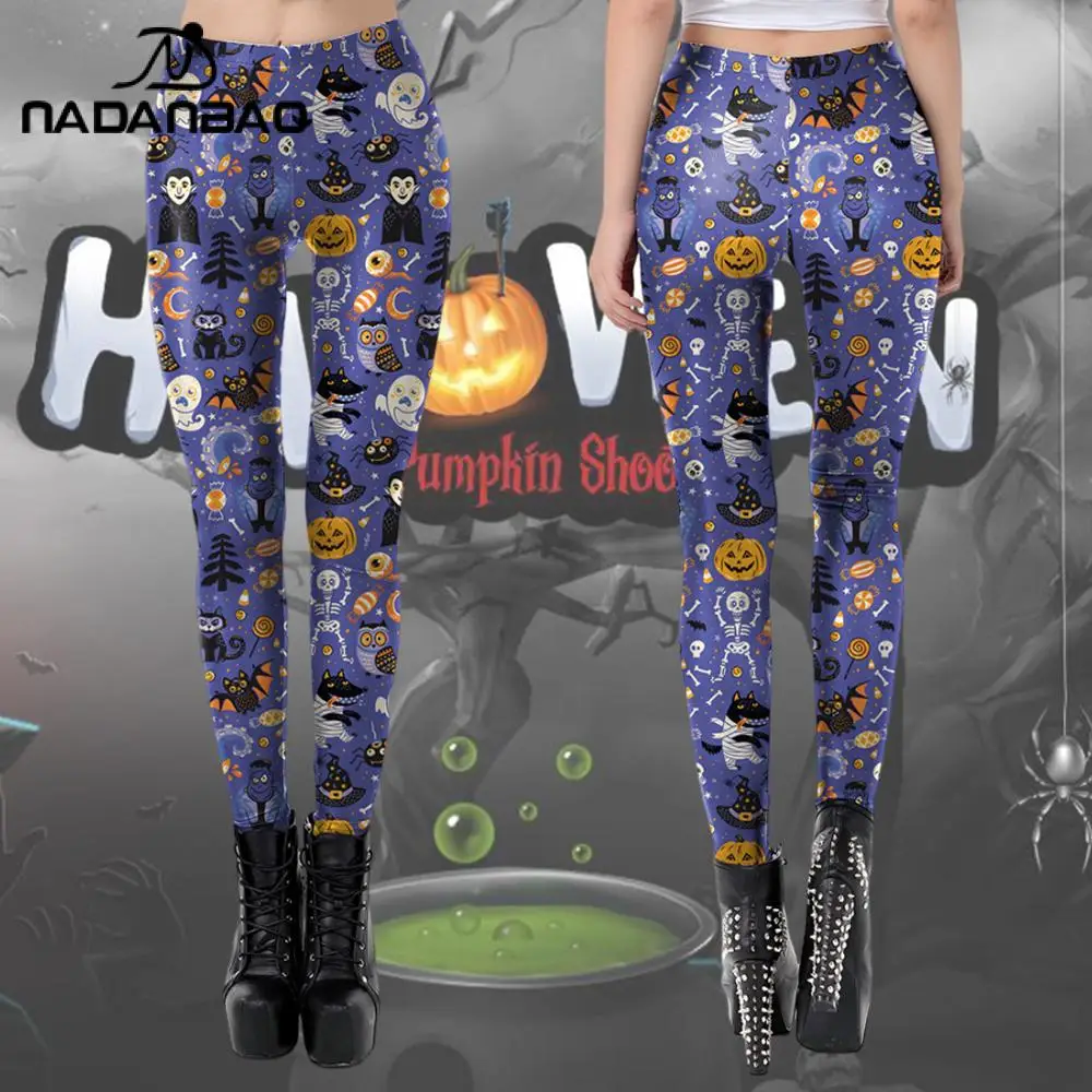 Nadanbao Halloween Holiday Party Pants Women Sexy Digital Printing Elastic Leggings Female Mid Waist Tights Trousers