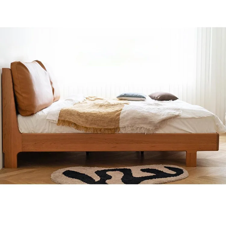 

Customizable cherry wood solid wood bed elephant double bed solid wood bed Japanese style small apartment upholstered master