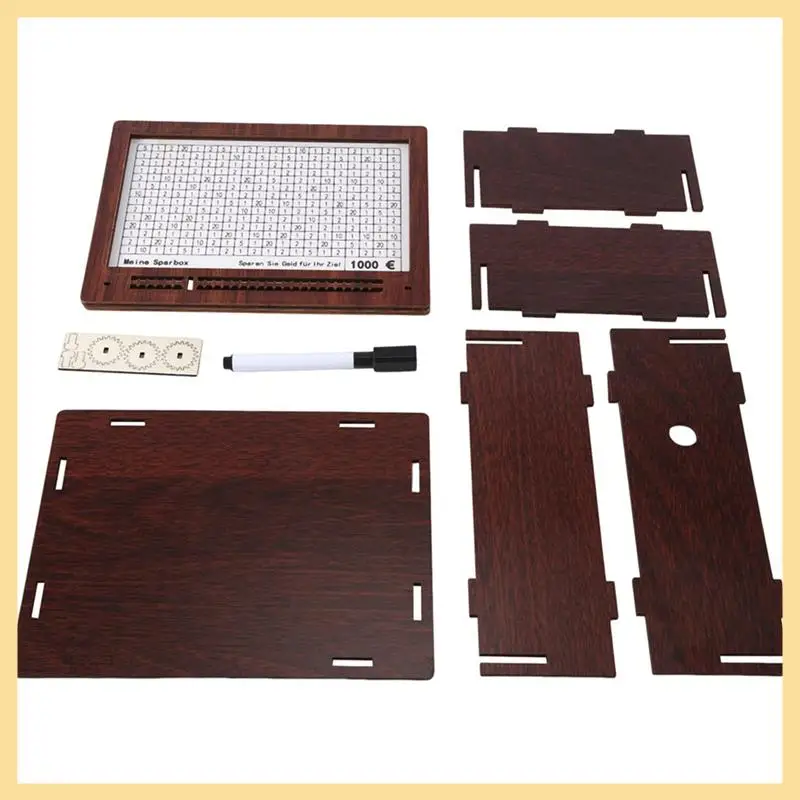 1 قطعة صندوق نقود خشبي صندوق تخزين حصالة ريترو مع صندوق نقود ماركر، صندوق نقود قابل لإعادة الاستخدام، 10000 دولار