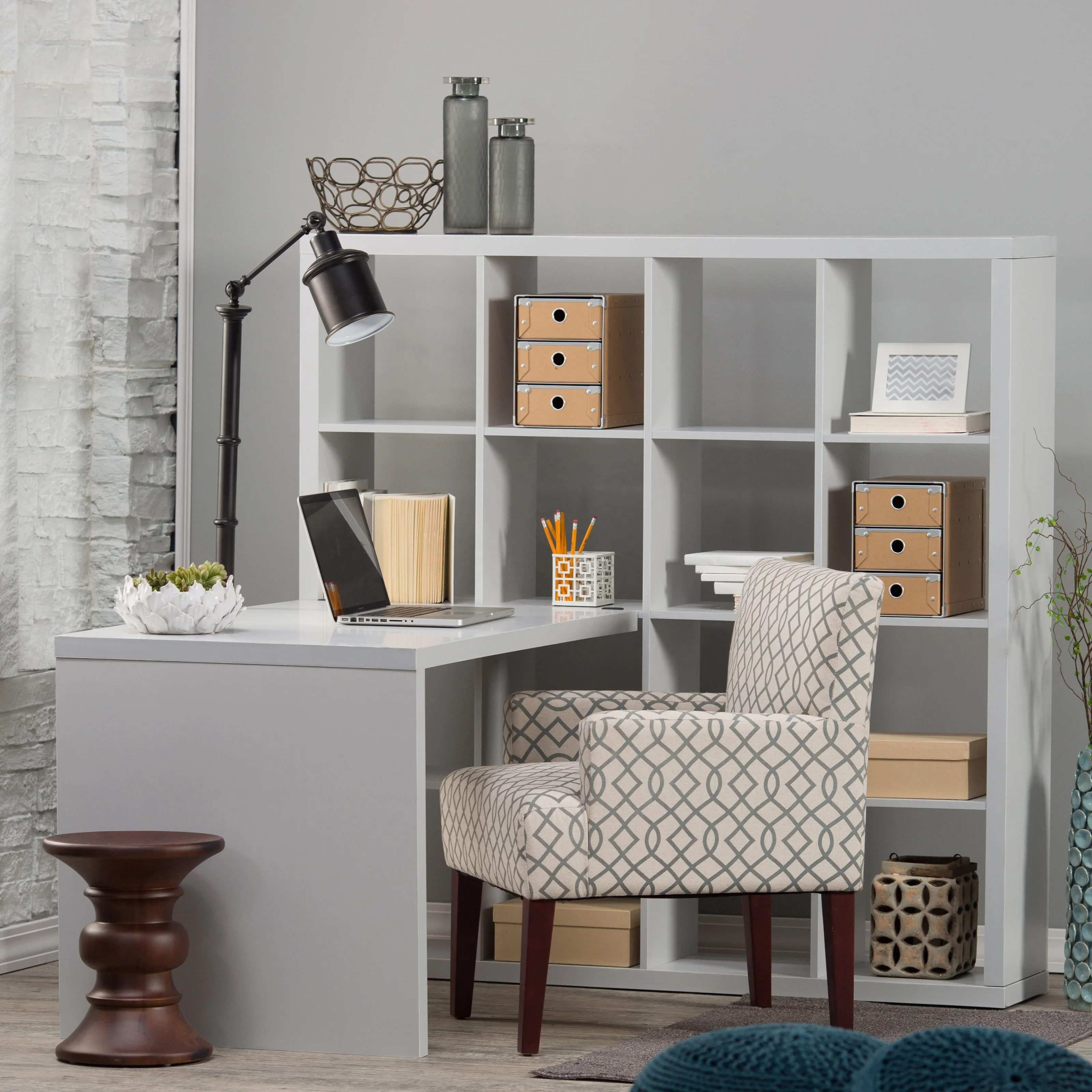 Typical european shelves and office desk for 2 people for home office