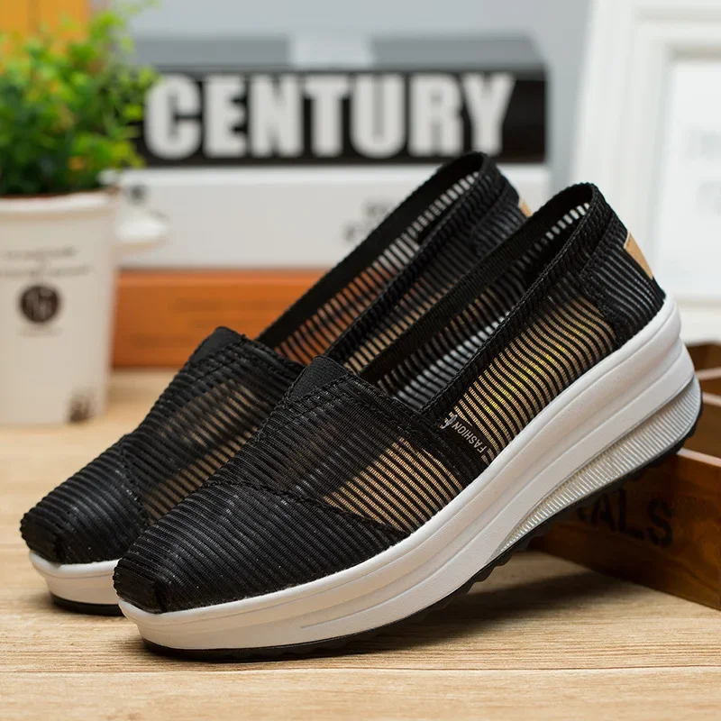 2023 Sneakers Women Platform Wedge Casual Shoes Fashion Mesh Openwork Slip-on Women\'s Shoes Zapatos De Mujer Daily Single Shoes