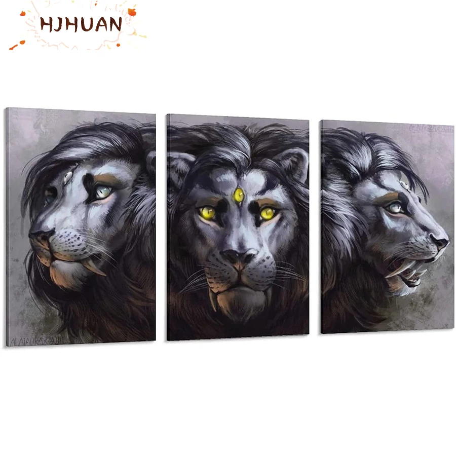 

3pcs Doodle animal art, lion Diamond Painting Full Square 5D DIY Diamond Embroidery Rhinestones Mosaic Cross Stitch Home Decor