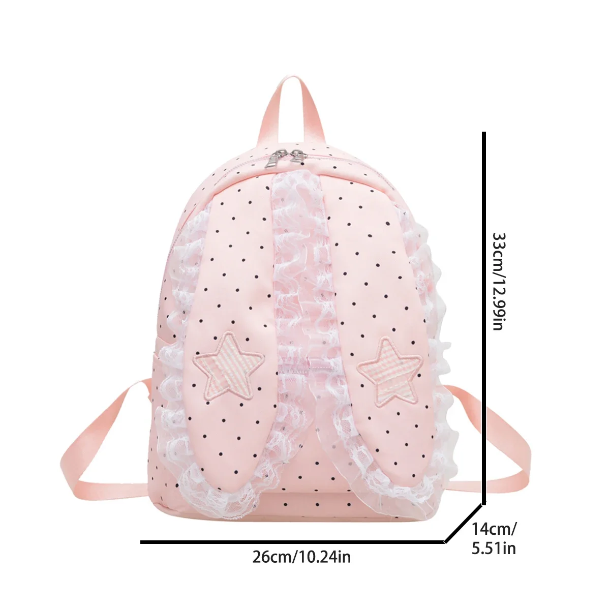 Kawaii Personality Rabbit Backpack Solid Color Nylon Girls Student School Bag Lightweight Commuting