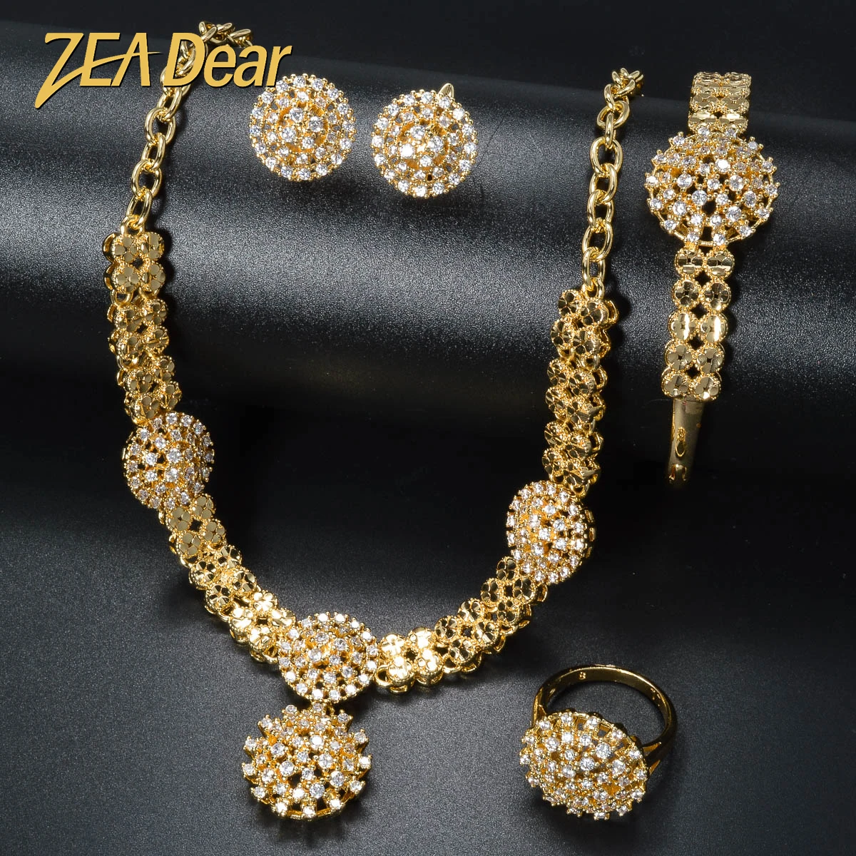 ZEADear Gorgeous Jewelry Sets Bohemia Necklace Pendant Zircon Bracelet Bridal Earrings Ring Engagement Anniversary Wedding Women