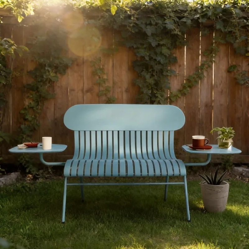 Outdoor double bench creative leisure chair with double side tray balcony courtyard terrace Internet celebrity photo seat
