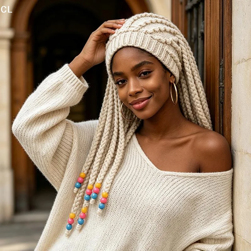 AttireTroveUnisex False Braid Dreadlock Wig Beanie Caps Knit Braid Hat Handmade Crochet Hat Rasta Jamaica Cosplay Party Headwea