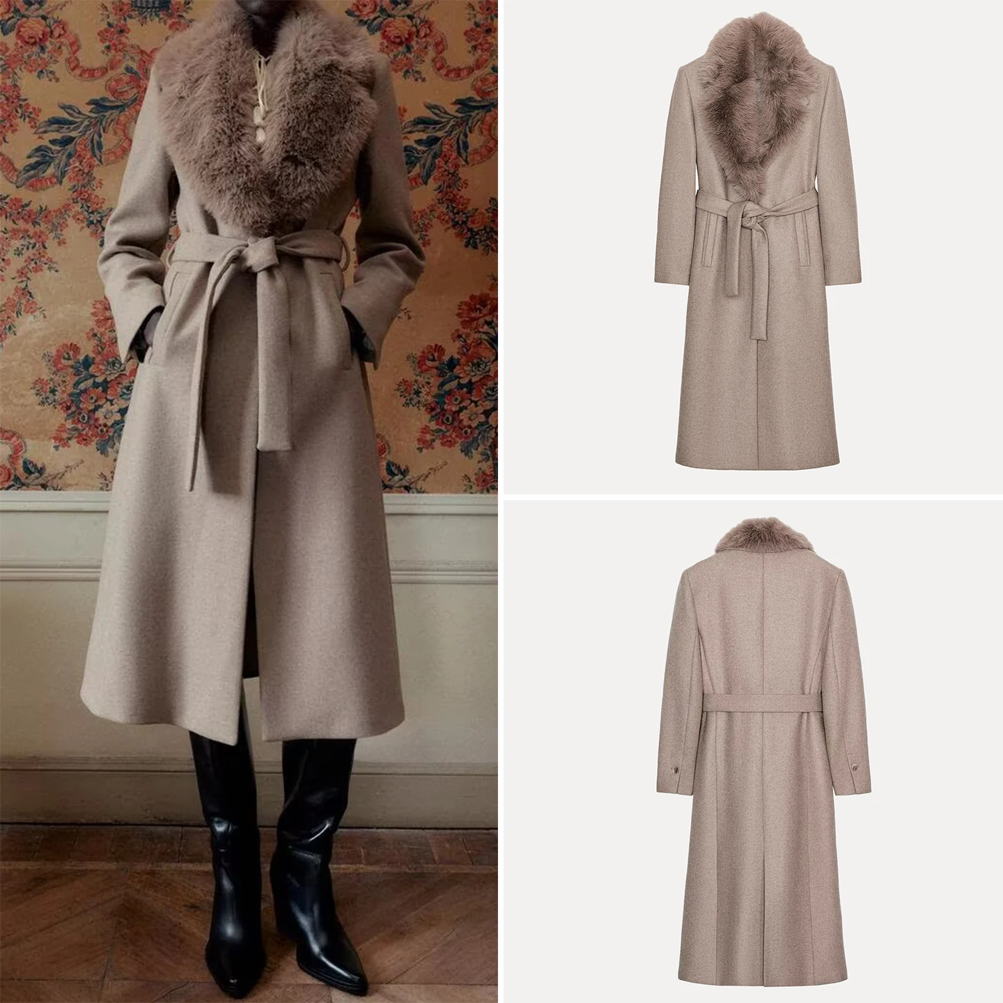 

Faionable Artificial Fur Effect Coat Women's Sle Autumn New Arrival Z Commute Sle Long Sve Mid-Length Coat