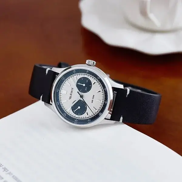 Milifortic Men Chronograph Watch Aviator 38mm Panda Quartz Wristwatch Sapphire Mirror BGW-9 Luminous 10ATM Waterproof VK64