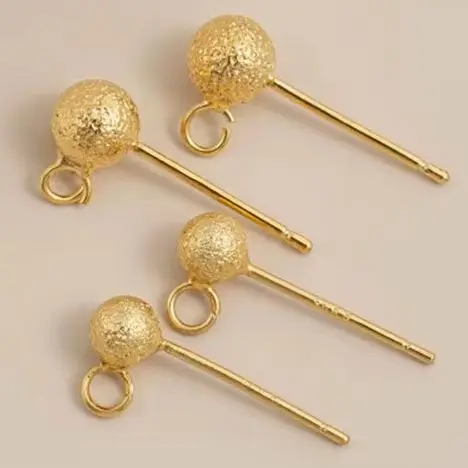 

S925 Sterling Silver Matte Bean Ear Studs with 18K Gold Plated Balls Hanging Ring DIY Jewelry Accessories