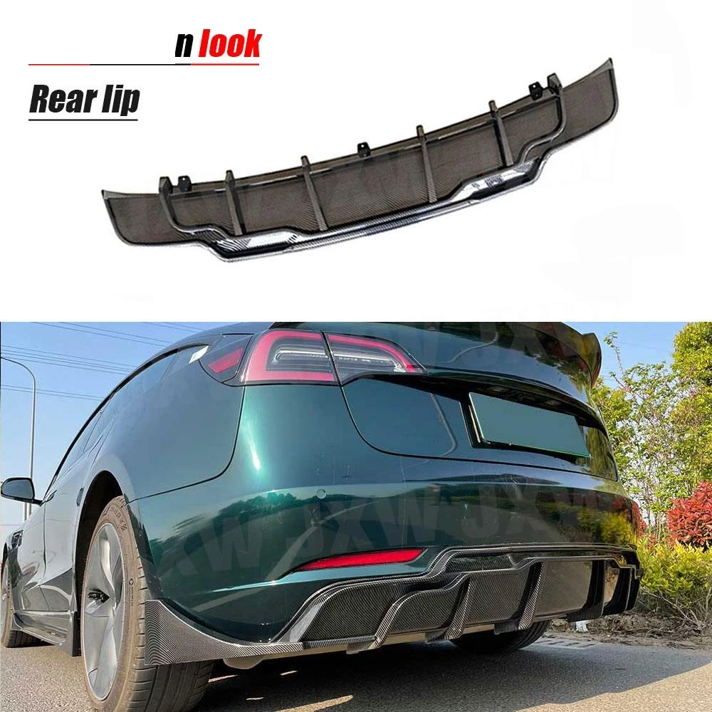 JCHEY ABS Gloss Black Car Rear Bumper Lip Diffuser Splitters Spoiler For Tesla Model 3 2016-2022 Body Kits view 3