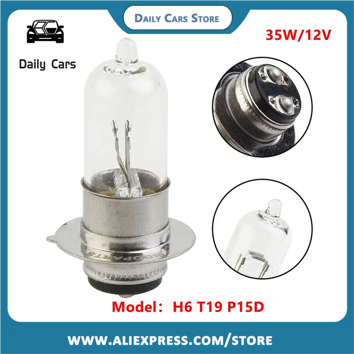 35W Halogen Bulb 12V 6000K/4500K Super Bright H6 T19 P15D Motorcycle Headlight Bulbs Lamp Fits Electric Vehicles UTV Scooters