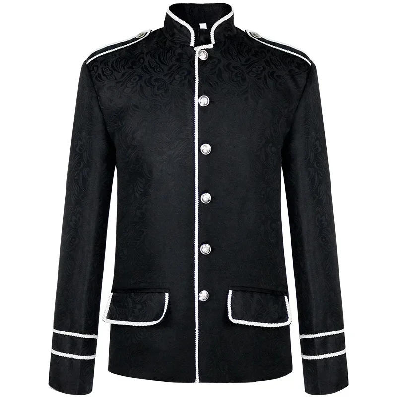 Men Steampunk Jacket Gothic Military Blazer Victorian Uniform Medieval Renaissance Costume Single-breasted Short Coat