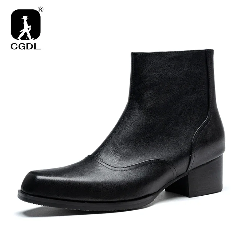 Luxury British Style Mens Boots with Height Handmae Genuine Leather 5 Cm High Heels Winter Warm Fashion Ankle Social Shoes Man
