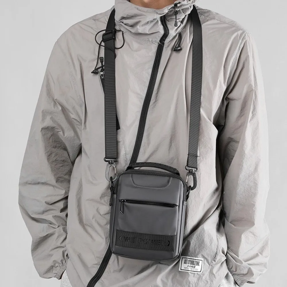 

Fashion Casual Men Crossbody Bag Large Capacity Multi-Pockets Wearable Belt Hanging Bag Nylon Square Small Shoulder Bag Male