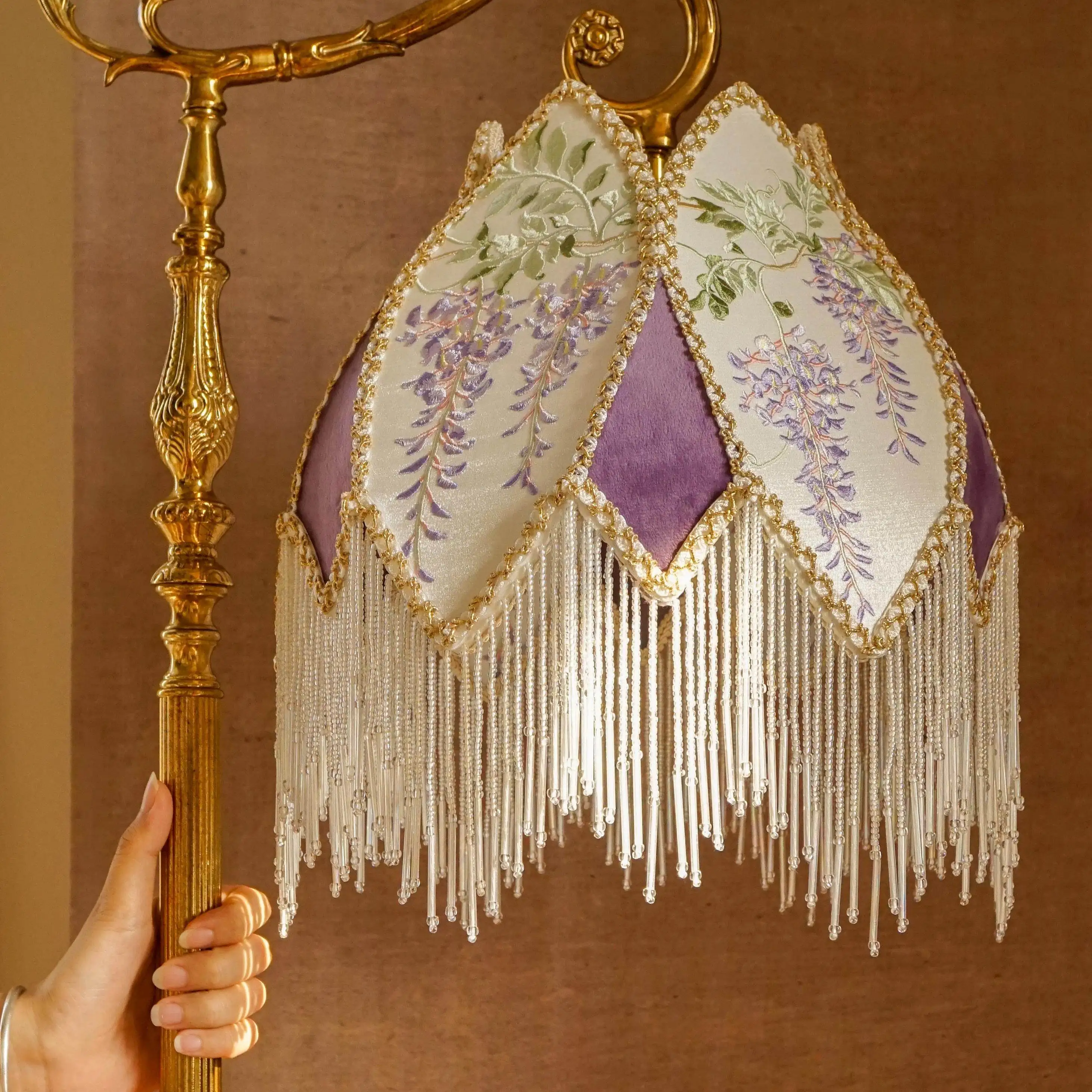 European French retro brass atmosphere desk bedroom living room fishing floor lamp