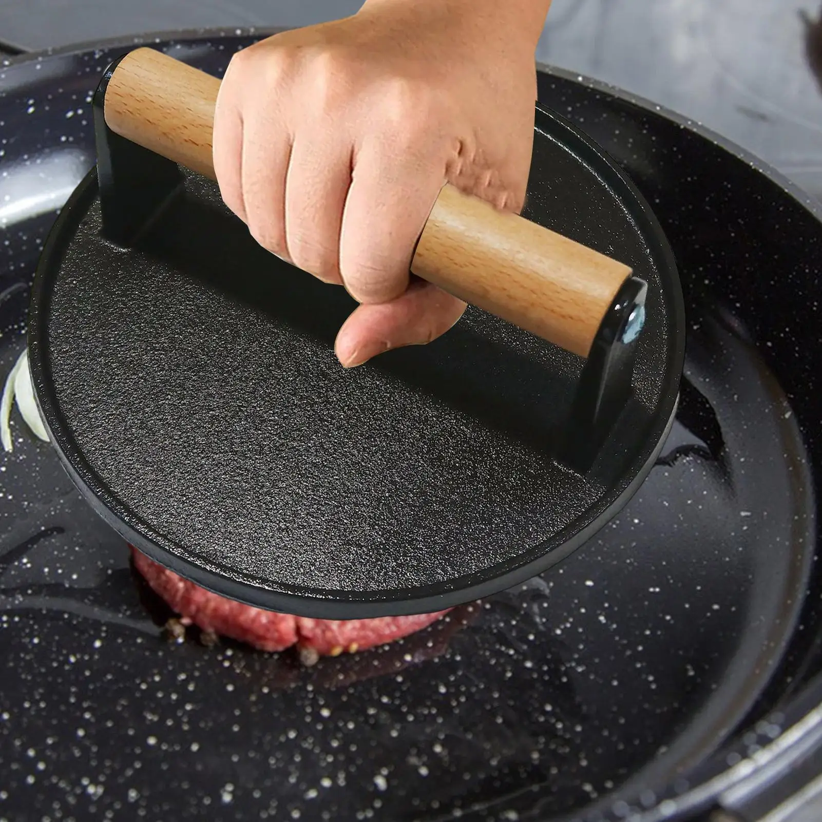 Smash Burger Press Heavy-Duty Metal Round Smash Hamburger Press Flat Top Griddle Accessory Non-Slip For BBQs Yard Party Backyard